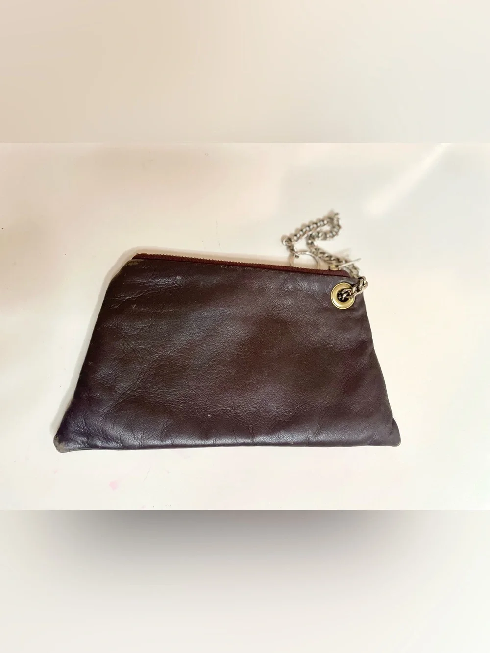 Y2k Leather Chain-Accent Crossbody Clutch